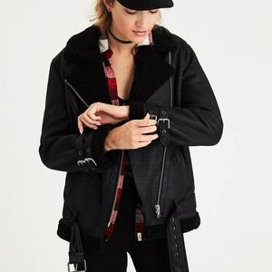 American Eagle Black Sherpa Moto Jacket